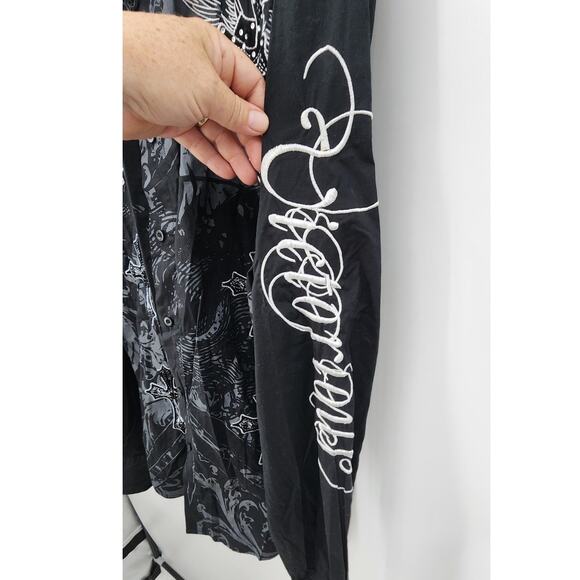 Y2K Victorious Affliction Style Cross Long Sleeve Button Up Jersey Shore 2X - Picture 7 of 8